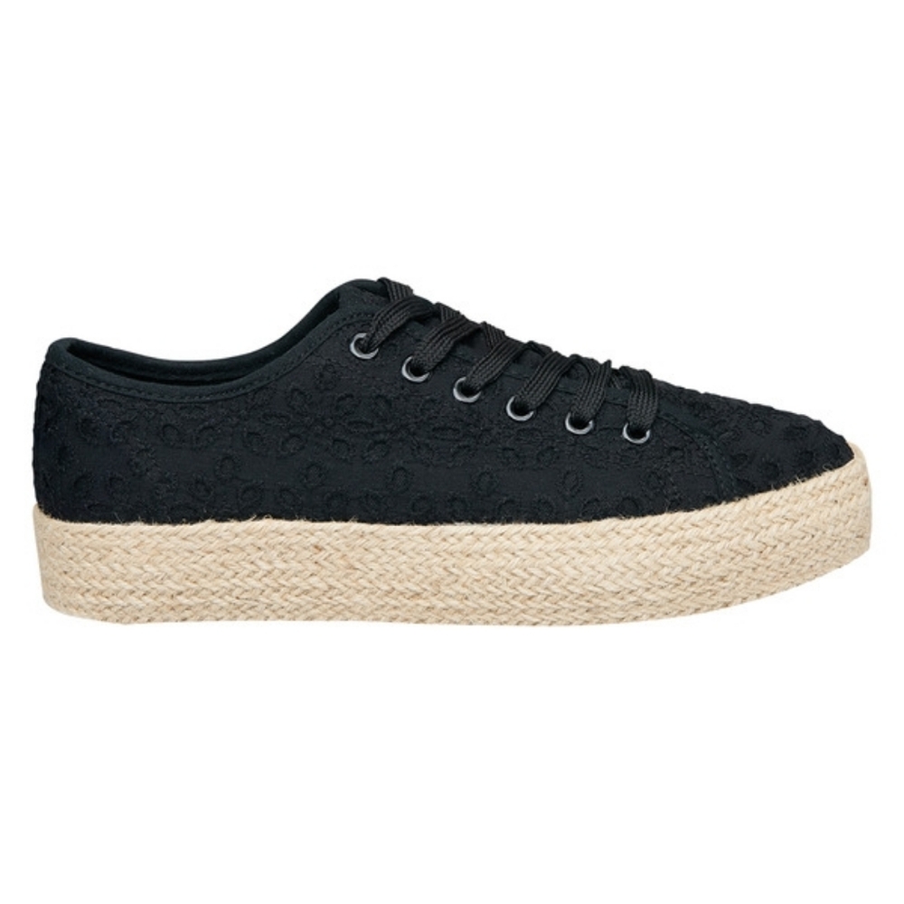 Serra Ladies Espadrille Sneaker- Black, 8